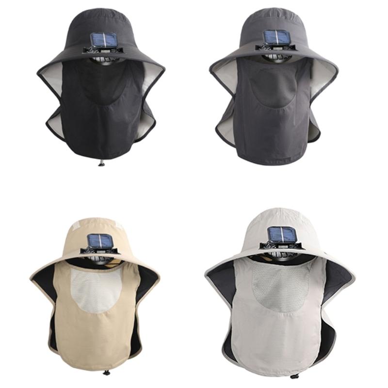 Solar Power Fisherman Hat With 3 Speed Fan Rechargeable Battery Face Neck Cover Sunproof Hat For Hiking Fishing