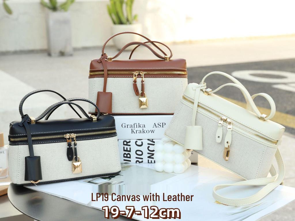 2025 Women's Genuine Leather and Canvas Handbag - Fashionable and Simple Lunch Box Bag