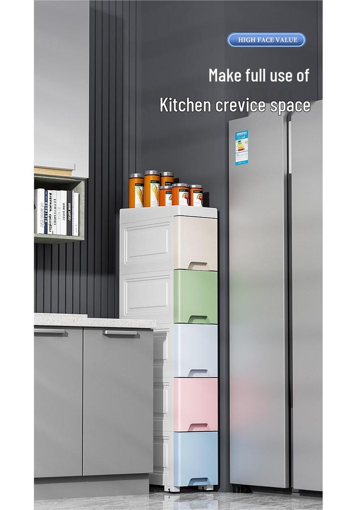 Thick 25cm Ultra-Narrow Storage Cabinet: Kitchen & Bathroom Plastic Drawer Shelf