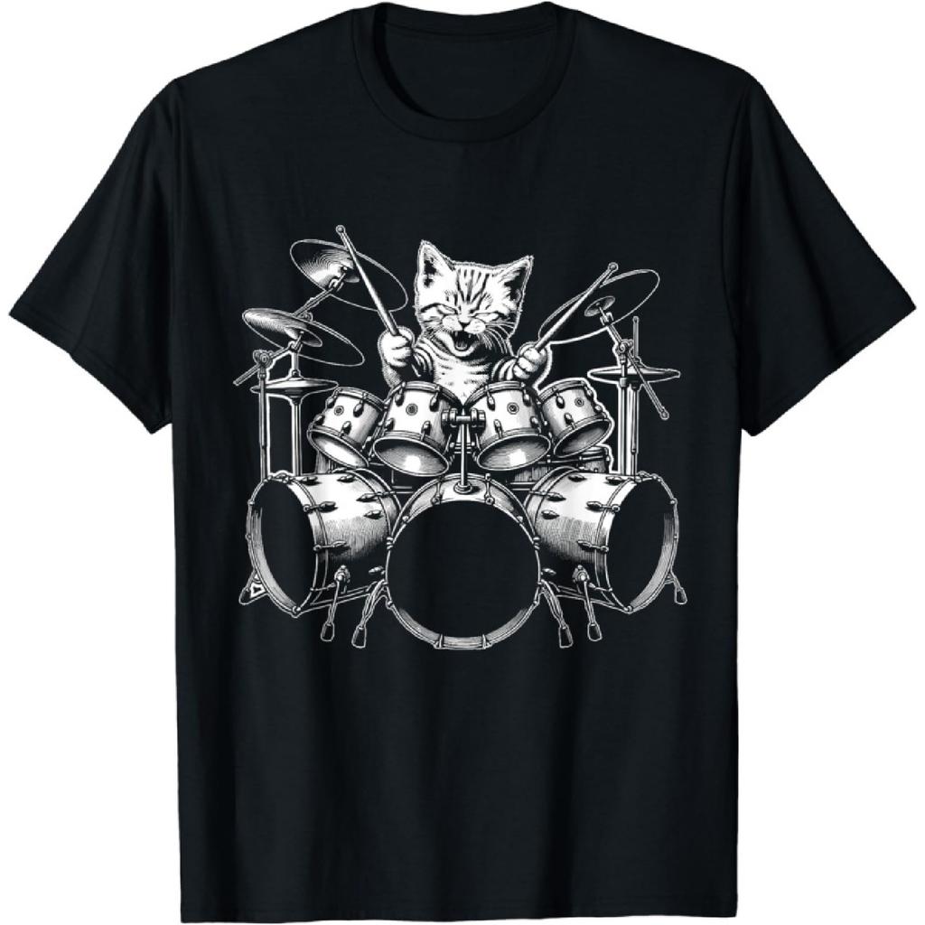 Kätzchen Rockband Lustiger Kätzchen-Schlagzeuger Katze spielt Schlagzeug T-Shirt