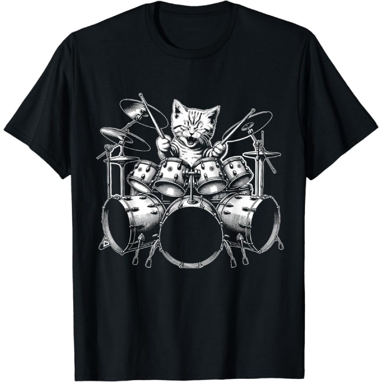 

Kitten Rock Band Funny Kitty Drummer Cat Playing Drums T-Shirt XXXXXL чорний