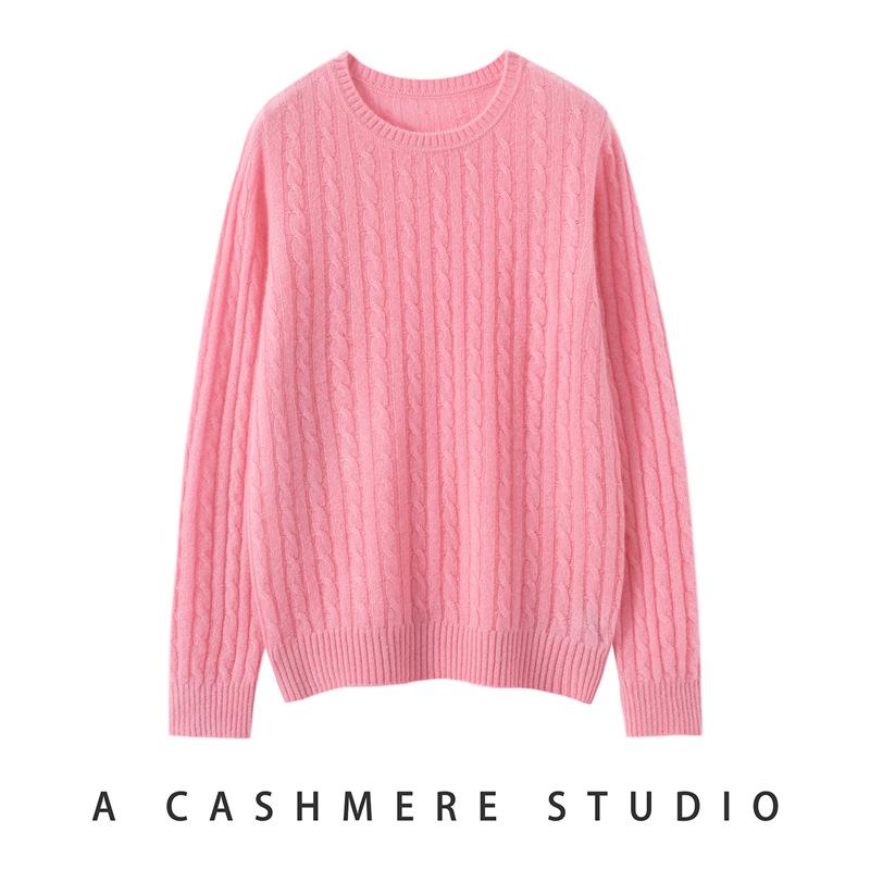2025 Women's Cloud Cable Knit Cashmere Round Neck Loose Pullover for Autumn/Winter