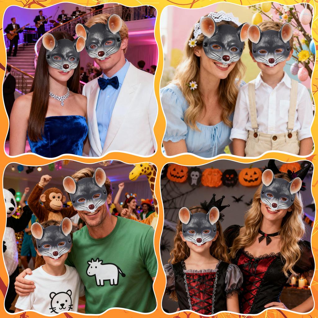 1Pcs Carnival Mouse Mask Creative 3D Party Face Cover Halloween Masquerade Cosplay Dance Supplies Light Grey Carnival Mask