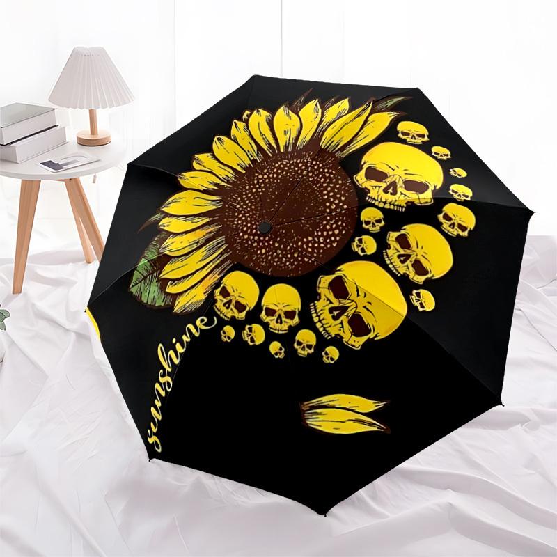 1pc Sunflower Skulls Automatic Open/Close Umbrella, Windproof, Folding Compact Umbrella with Lightweight Design for Women/Men072
