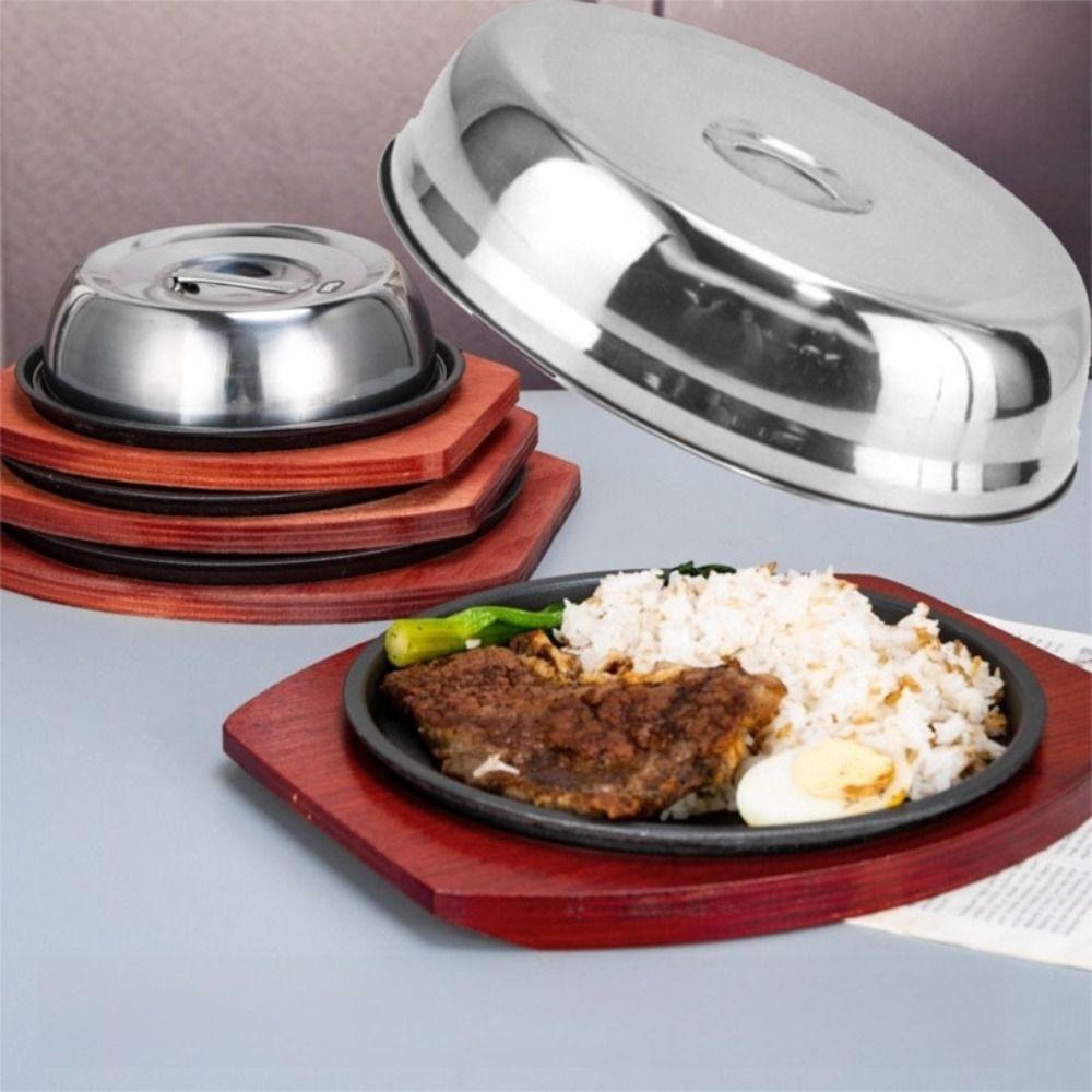 2pcs Round Raised Pot Lids Cover Stainless Steel Teppanyaki Cover Steak Dish Cover Hotel Supplies