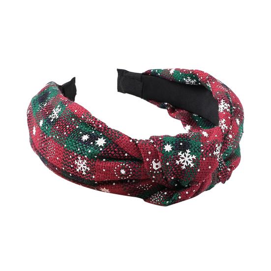 Fashion Women Plaid Knot Snowflake Print Elastic Hairband Christmas Hair Hoop