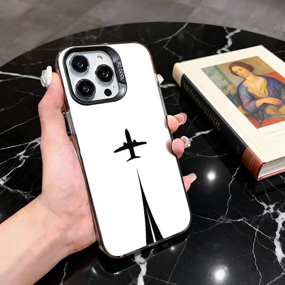 

Minimal Airplane Wanderlust Travel Phone Case For iPhone 17,16,15,14,13,12,11 Plus,Pro Max,XS,Colorful Silver Black Cover iPhone14Plus