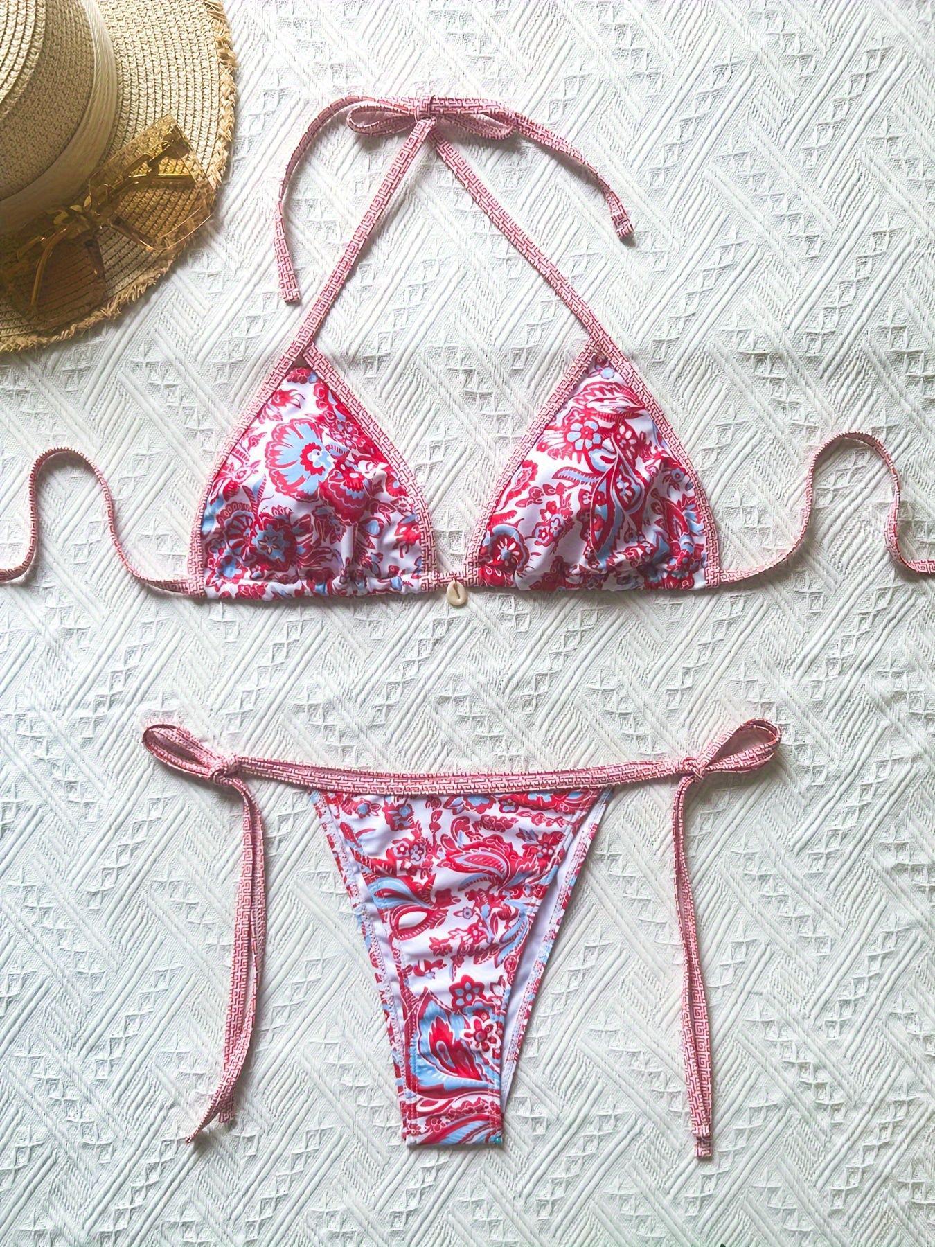 

2024 Высококачественное европейское и американское женское бикини с принтом, с открытой спиной и завязками Extra Large