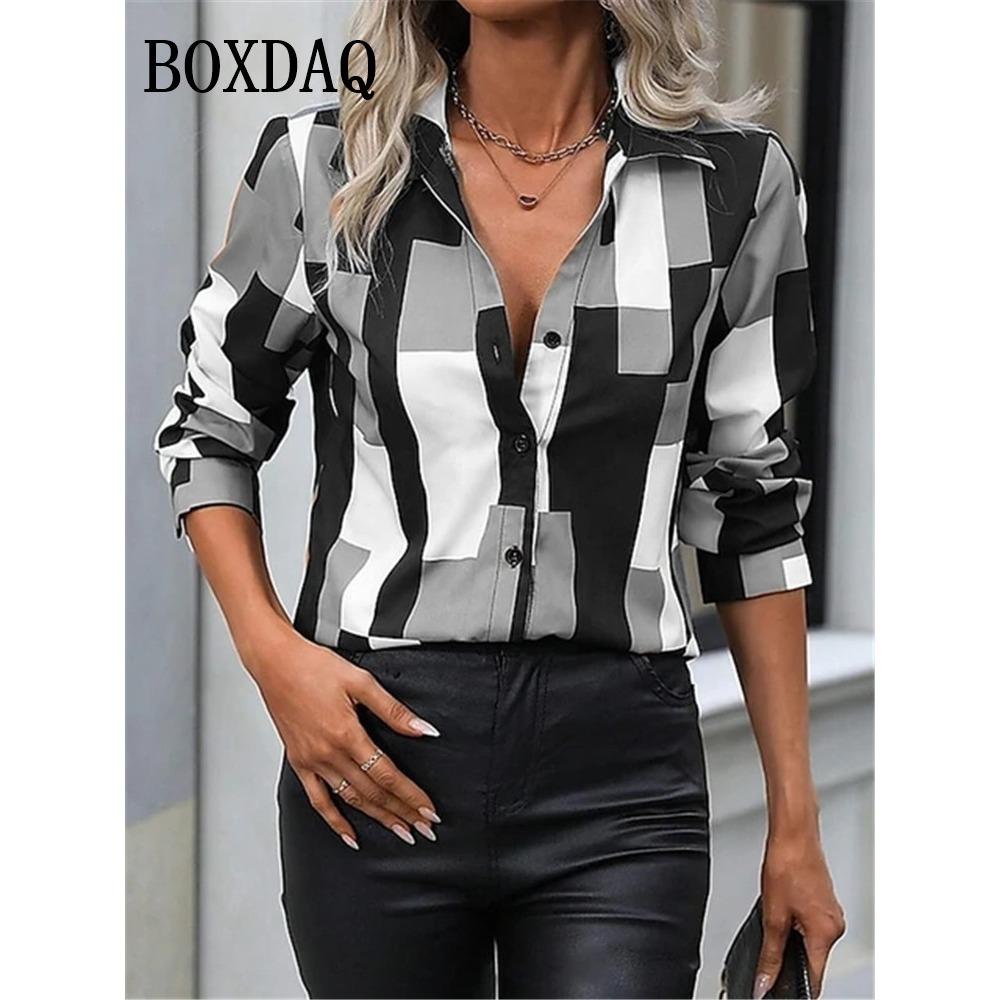 Новая Весенняя Осенняя Женская Блузка Модная Геометрия Полосатый Узор Печать Рубашка Элегантная Повседневная Ежедневная Блузка Женская Свободный Стиль S