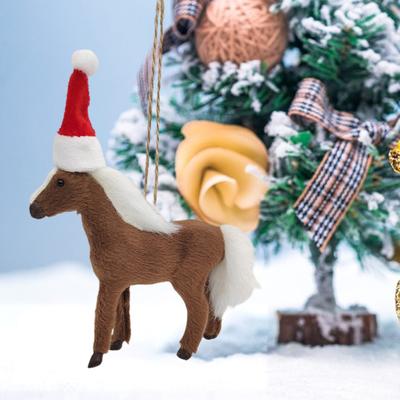Horse Pendant Lovely Christmas Hat Simulation Animal Model Hanging Ornaments Faux