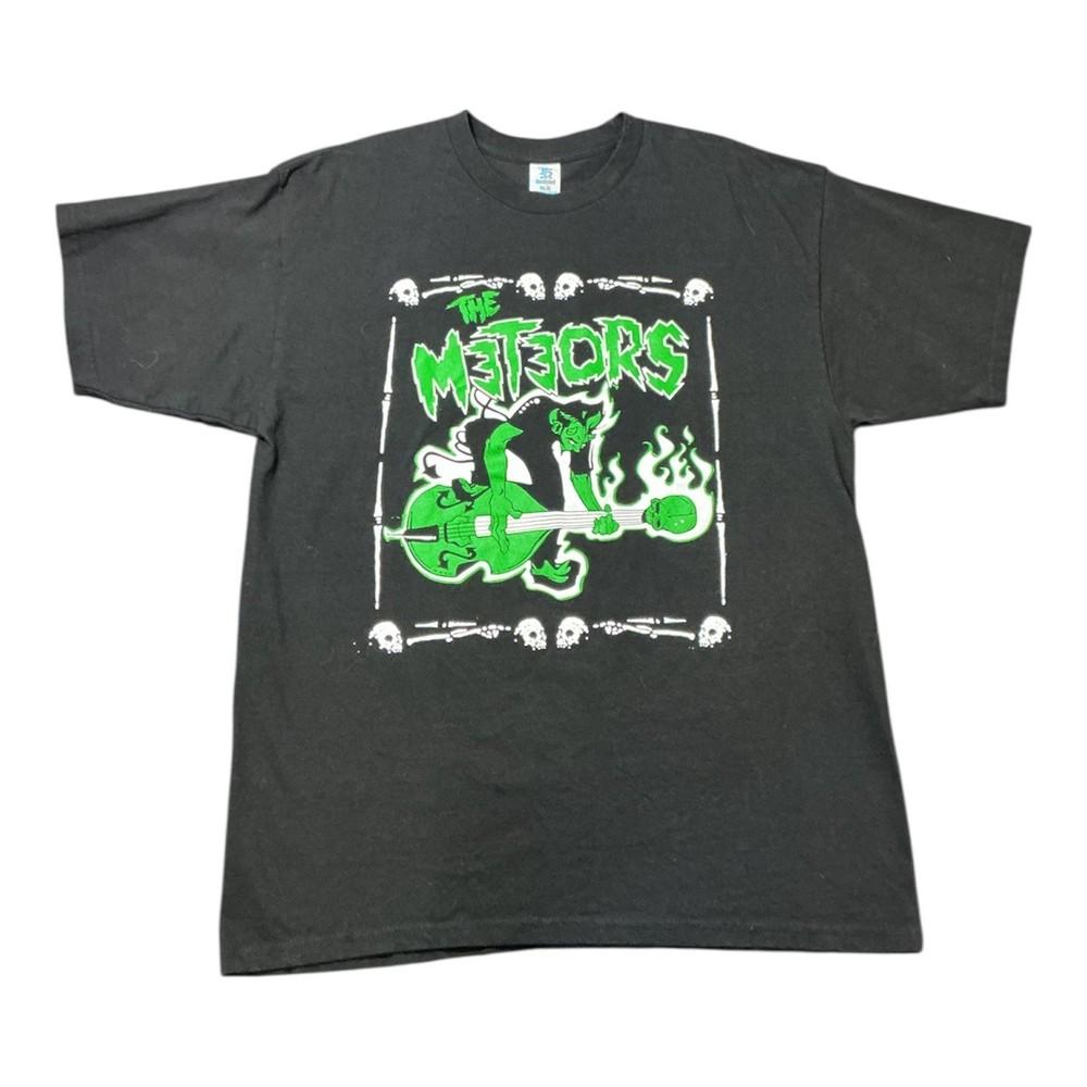 The Meteors Band TShirt Mens Black Neon Green Psychobilly Punk Rock Graphic Tee Unisex T-Shirt XXXL