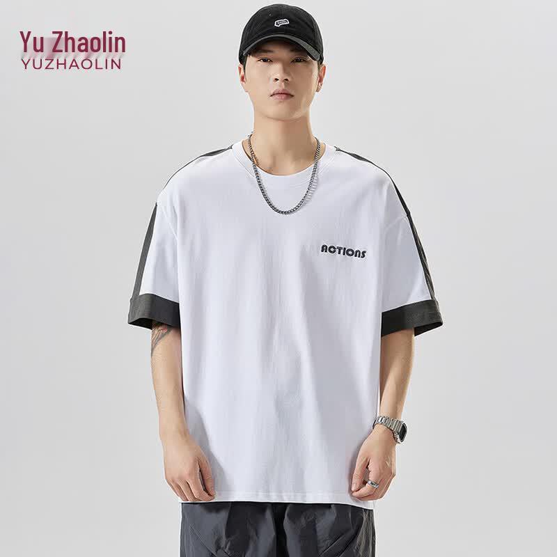 YUZHAOLIN Men s Loose Fit Patchwork Short Sleeve T-Shirt 3XL