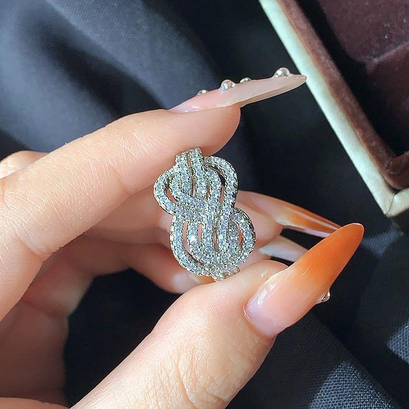 

Изысканное Модное Кольцо с Полностью Бриллиантовой Перекрестной Завязкой для Женщин Серебряное Белое Циркониевое Ювелирное Изделие Вечеринка День Рождения Свадебный Подарок 10