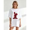 Oversized T Shirt Black Red Rabbit Silhouette With Yrs And Rabbits Text Casual Streetwear Fashion For Women Summer Outfits