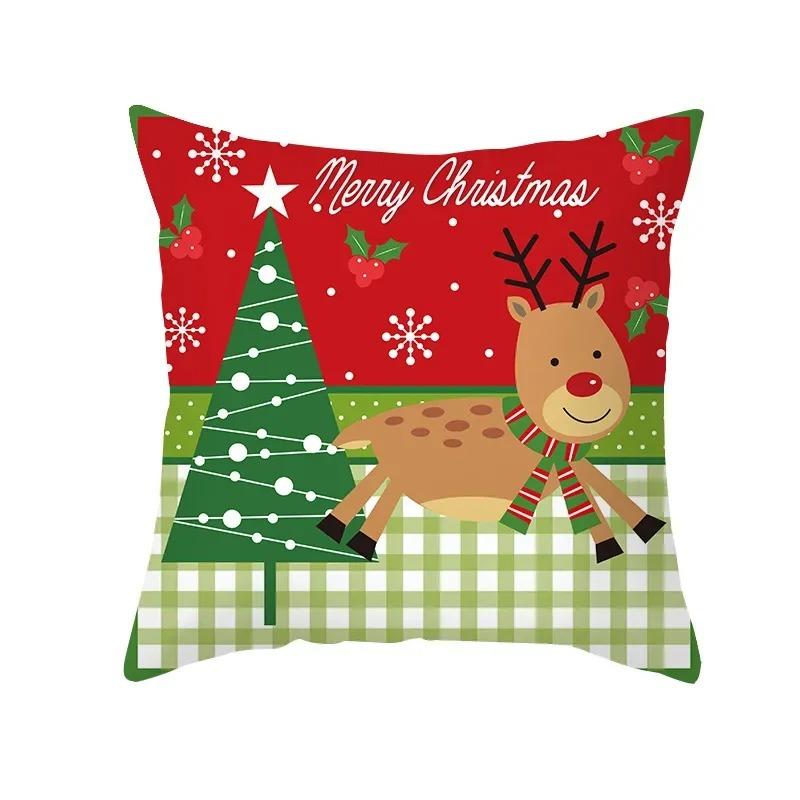 Merry Christmas Cute Cartoon Snowman Elk Print Pattern Cushion Cover Home Living Room Sofa Decoration Square Pillow