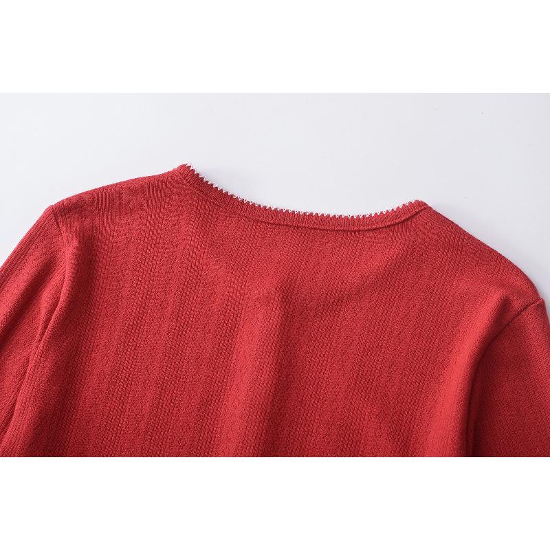 Spring new style six-button textured round-neck long-sleeve women's casual short knitted cardigan