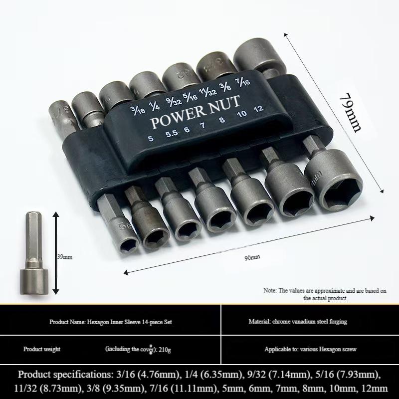 9/14 piece socket set, Hex Key Set 5 mm-13 mm,, Multi-Functional Screwdrivers Made of High Carbon Steel for Power Tools