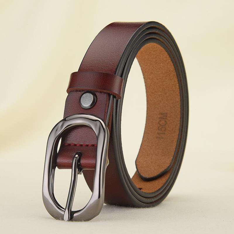 Ladies Cowhide Belt Alloy Pin Buckle Leather Belt Sun Buckle Casual Thin Belt