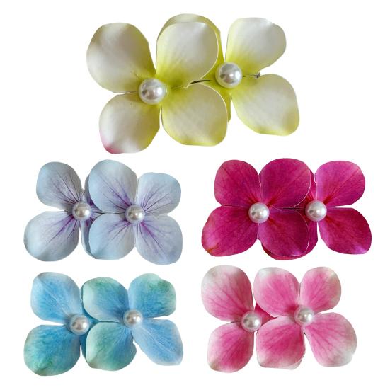 2 Stück Sommer-Haarnadel Farbverlauf Hortensie Doppelblüten-Design Imitation Perlenverzierung Haarspange Pony Seitenhaar Sommer-Haarschmuck