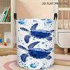 1pc Collapsible Laundry Basket with Sea Turtle Splash - Tall Cylindrical Storage Basket Suitable for Home Decor,, Room, with Sturdy Handle for Clothes