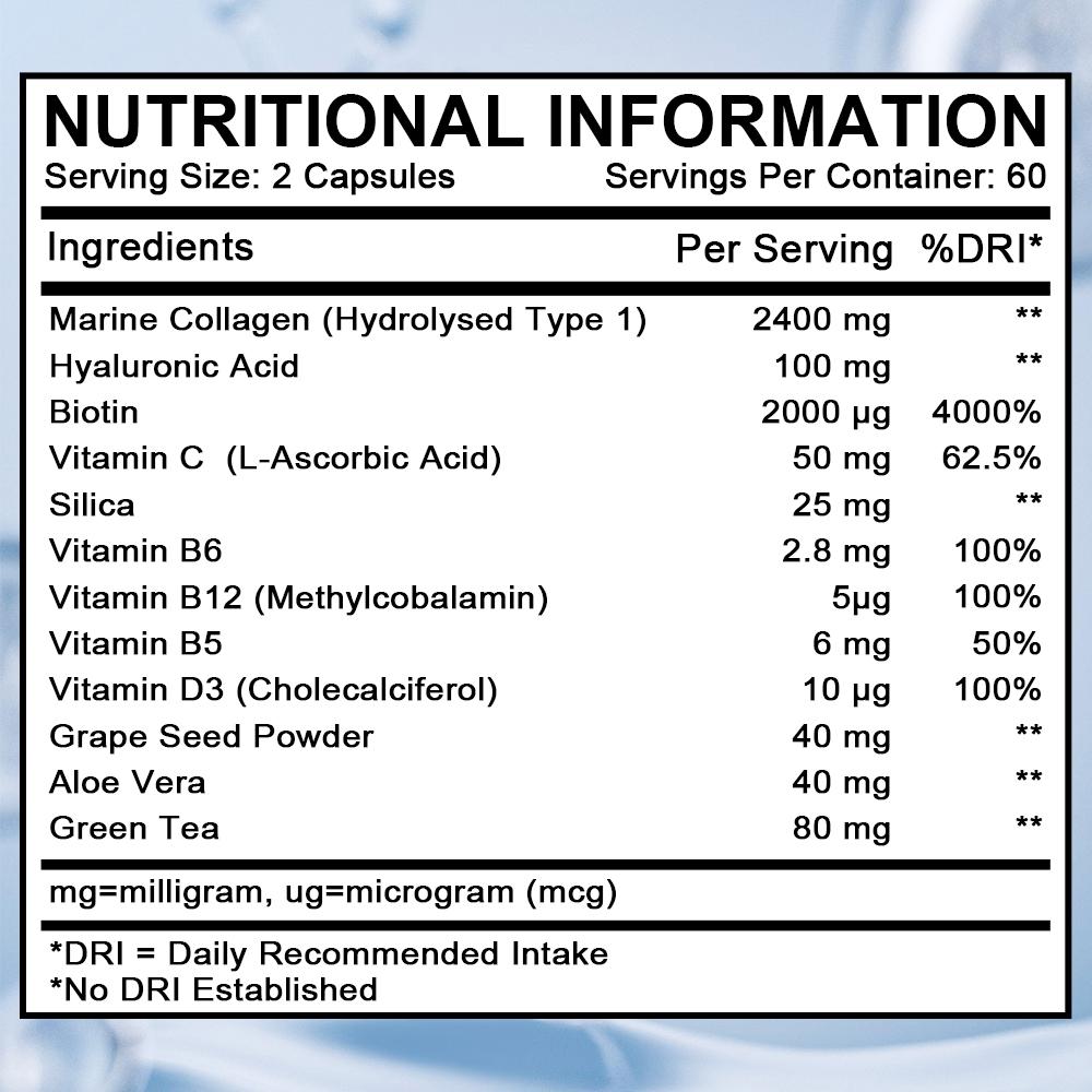 Marine Collagen, Vitamin C, Vitamin B6, Vitamin D3 2400mg/portion, 120 Capsules Dietary Supplement