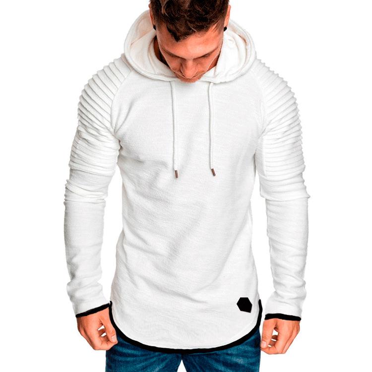 Men s Slim Fit Hooded T-Shirt with Patchwork Stripes and Raglan Sleeves 2XL белый