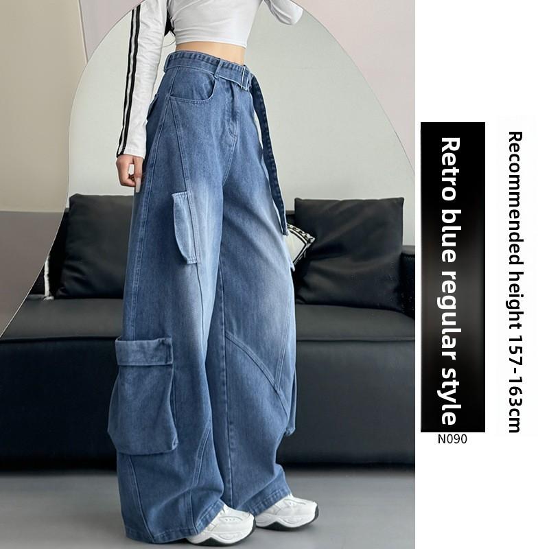 Jeans in Denim da Donna a Vita Alta con Tessuto Lavato ad Acqua per un Look Casual Autunnale
