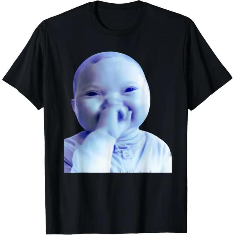 AI niche baby Holding Laugh funny meme graphic 100cotton unisex shirt 2026 Summer New Oneck Mens Y2k Short Sleeve Tshirt S