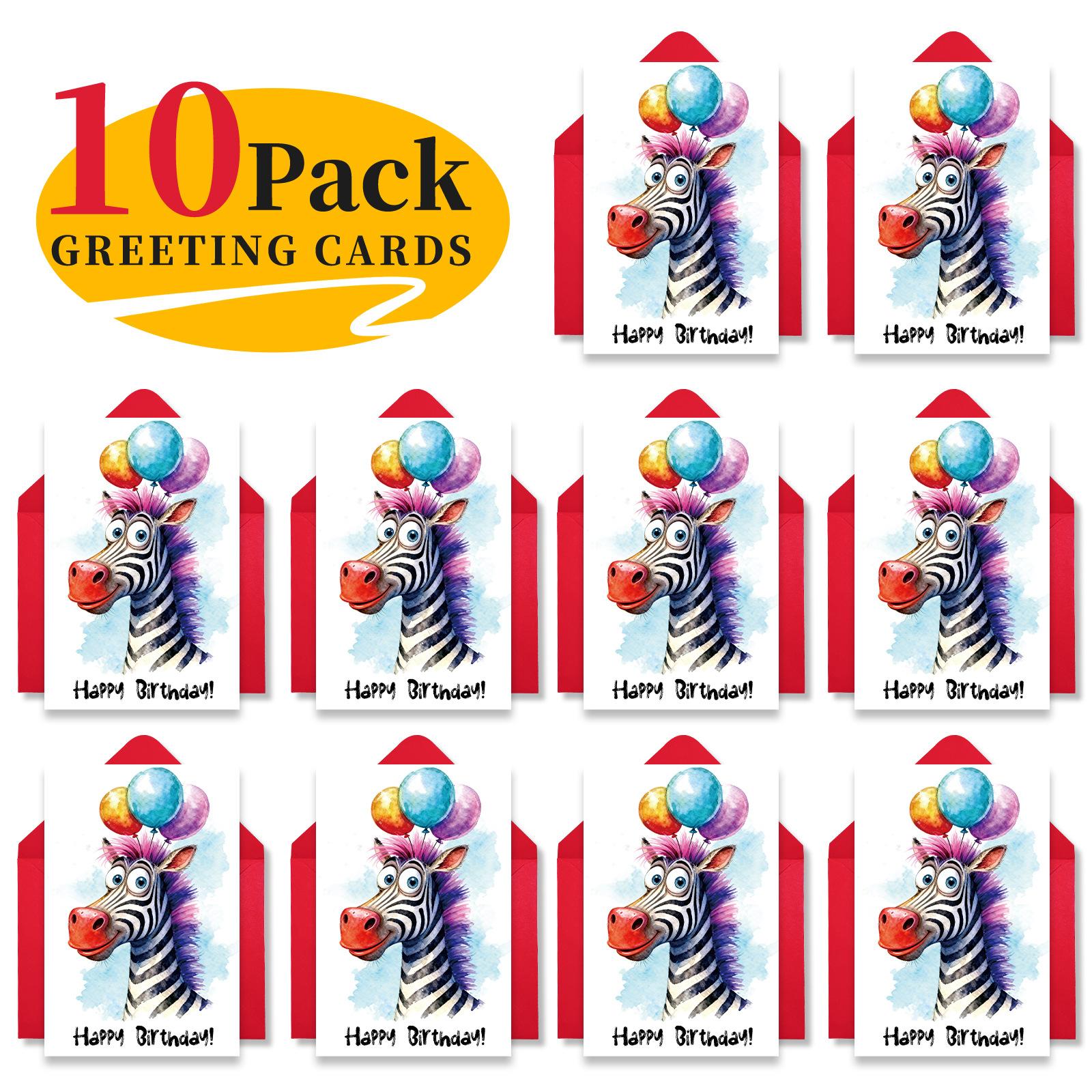 

Large Size Nordic Cartoon Style Colorful Birthday Card Set Balloon Zebra Pattern Card 10 Sets T020400617