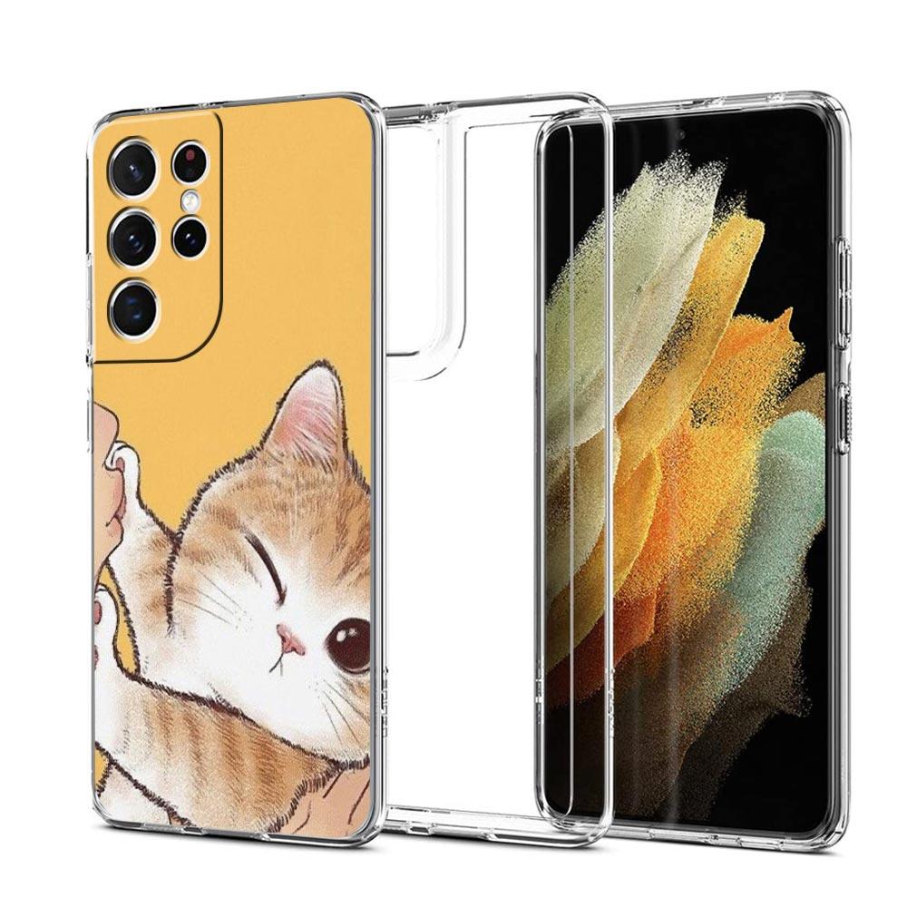 Cat Cute Kitten Cartoon Clear Silicone Phone Case For Samsung Galaxy S23 S22 5G S20 Ultra S21 FE 5G S10E S9 S8 S10 Plus Cover