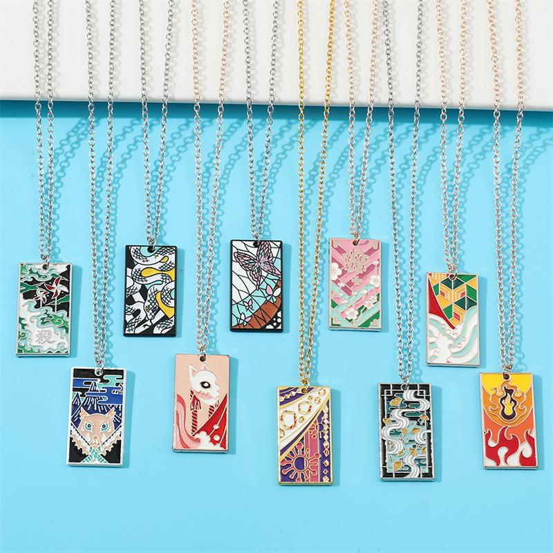 Demon Slayer Anime Enamel Pendant Necklace Unisex Cosplay Jewelry Agatsuma Zenitsu Hashibira Inosuke Character Props