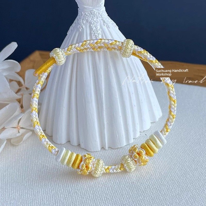 Hand-Woven Peach Blossom Carrying Strap Wearable Gold Lucky Beads Braided Rope Semi-Finished DIY Lucky Red Rope Bracelet for Women