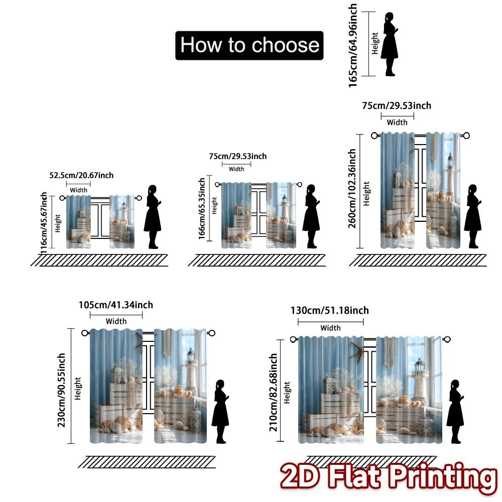 2pcs, 2D FLAT PRINTING Curtains (Without Rod) Coastal Treasures Popular Creative Curtains Versatile 100% Polyester Curtains