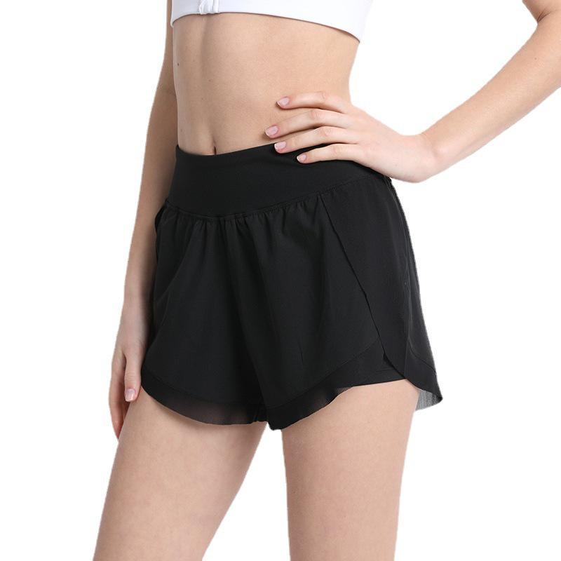 Women's Quick-Dry Breathable Summer Sports Yoga Shorts – Fake Two-Piece, Anti-Exposure, Casual & Loose Fit for Running and Fitness