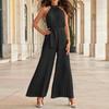 Women Jumpsuit Halter Pleated Summer Lace-up Wide Leg Jumpsuit Streetwear