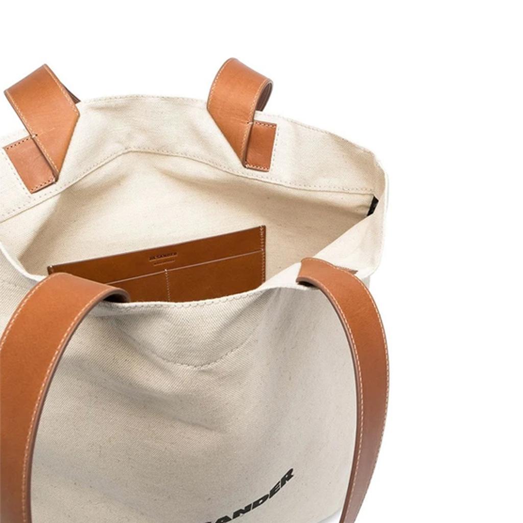 Jil Sander Classic Printed Logo Large Capacity Canvas And Leather Tote Shoulder Bag Unisex tote bags White JSMS852457MSB73019102