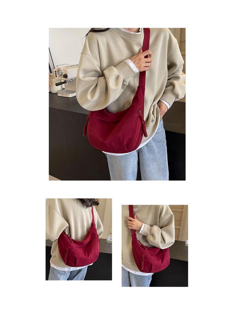 Spring Nylon Pleated Crossbody Shoulder Bag: Women's Lightweight Casual Dumpling Bag in Matching Colors