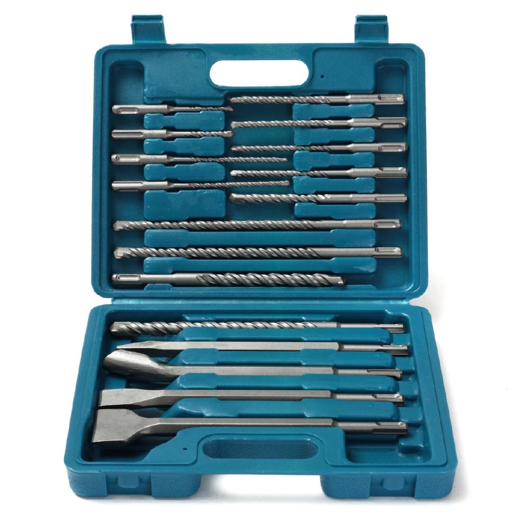 17 Pcs Drill Bits And Chisel SDS Plus Rotary Hammer Bit Masonry Set In Storage Case New
