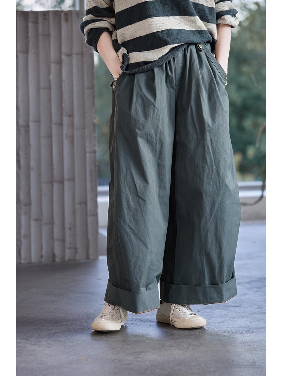 

Spring Arrival Retro Green Plane Tree Loose Casual Straight-Leg Pants Large