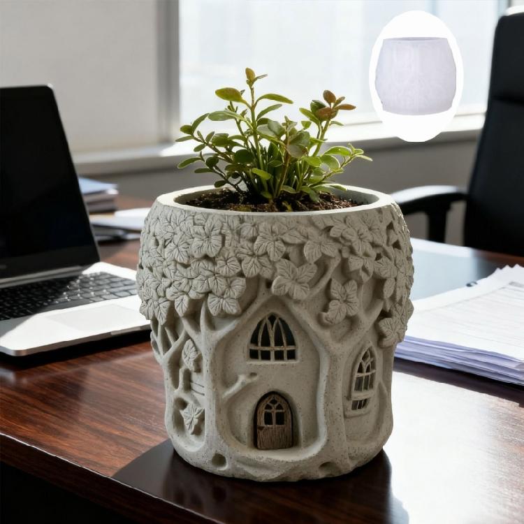 Craft Silicone Mold with Fanciful Tree House Shape Flowerpot Molds Silicone Texture for Resin Art and Little Decorations
