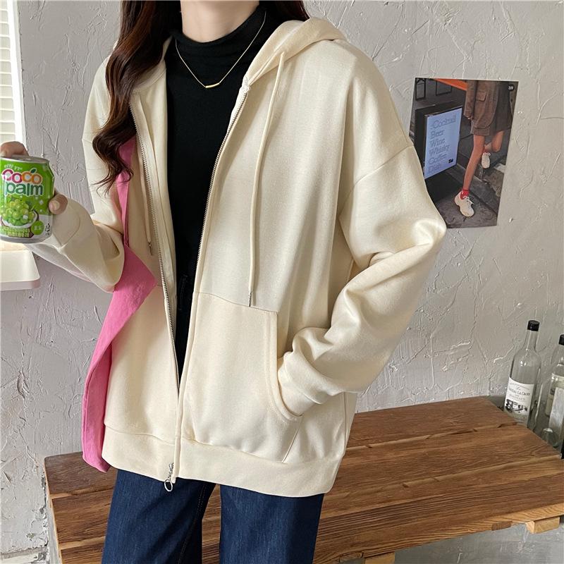 Women's Gray Sporty Oversized Hoodie - Thin Zipper Jacket for Spring & Autumn 2023