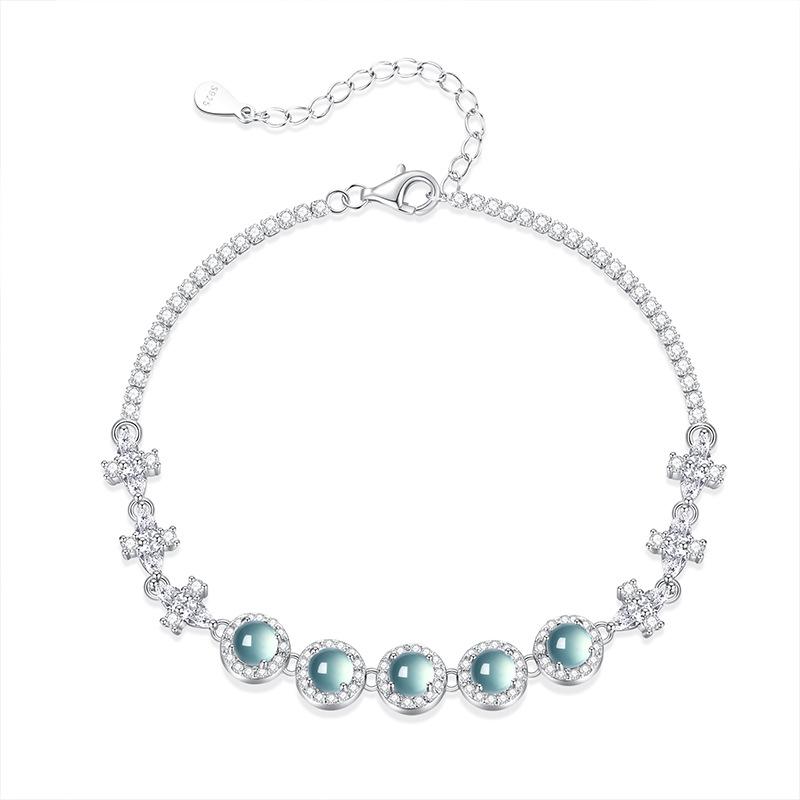 Cool Sense New Chinese Natural Blue Water Jade Bracelet Sterling Silver Female Birthday Gift Bracelet 925 silver