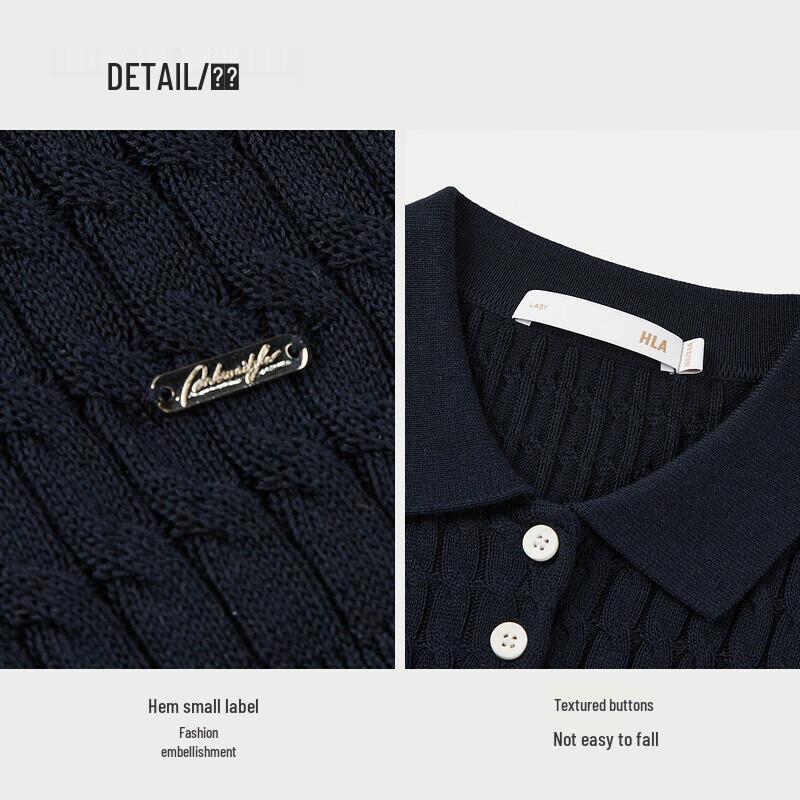 HLA Women's Polo Collar Cable Knit Short-Sleeve Sweater