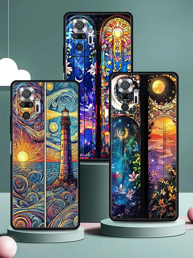 Beautiful Sun Moon Glass Phone Case Cover for Redmi 14C 10C Note 15 14 13 12 10 11 K40 Pro Plus Soft TPU Shockproof Shell Fundas