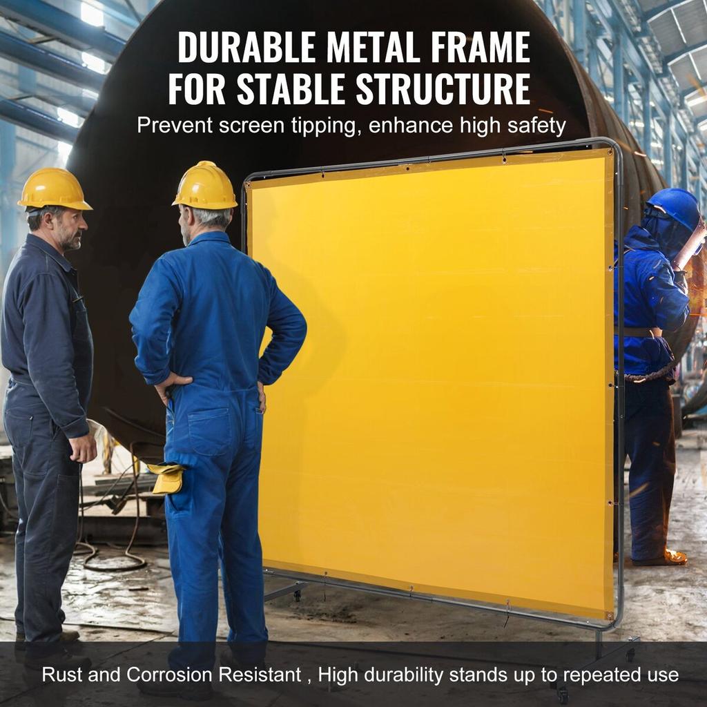 Welding Screen with Frame, 6' X 6' Welding Curtain Screen, Flame-Resistant Vinyl Welding Protection Screen On 4 Swivel Wheel (2 Lockable), Moveable &