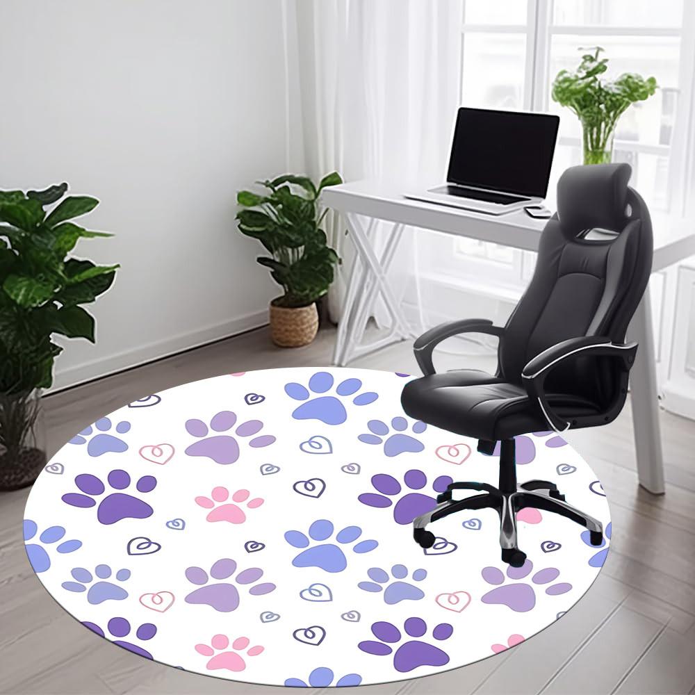 1pc Paw Prints Hearts Office Round Area Rug, Indoor Mat Suitable ForOffice, Under Office Chairs Bedroom Living Room Home Decor, Room Deco, D044