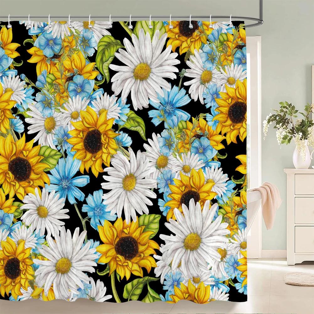 Beautiful Colorful Flower Floral Printed Shower Curtains Frabic Waterproof Polyester Decor Bath Curtain With Hooks 240X180Cm