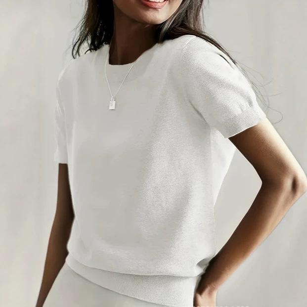Round Neck Short Sleeve Thin Knit Loose Casual Women's Top - Summer/Autumn Collection