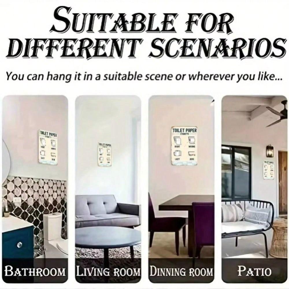 Vintage Metal Tin Sign, Retro Wall Decor for Bathroom, Waterproof Iron Poster, Toilet Etiquette Plaque