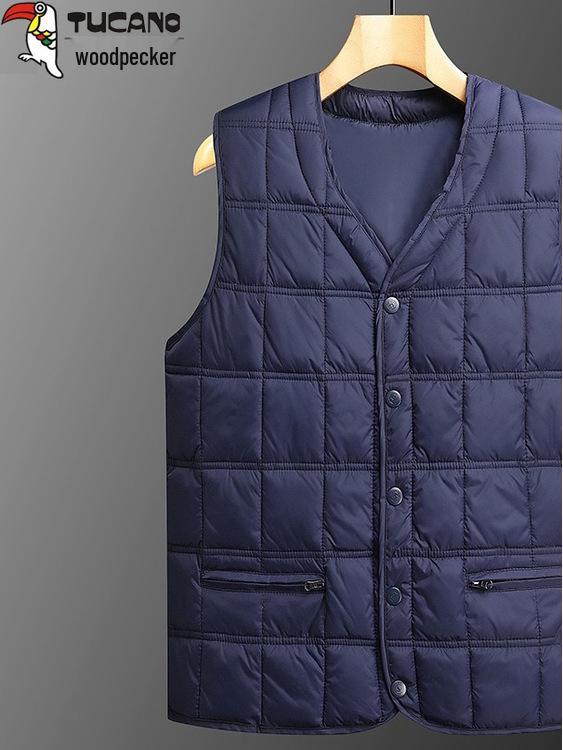 Men's Woodpecker V-neck Winter Vest – Warm, Thick, Casual Wear for Middle-aged and Elderly